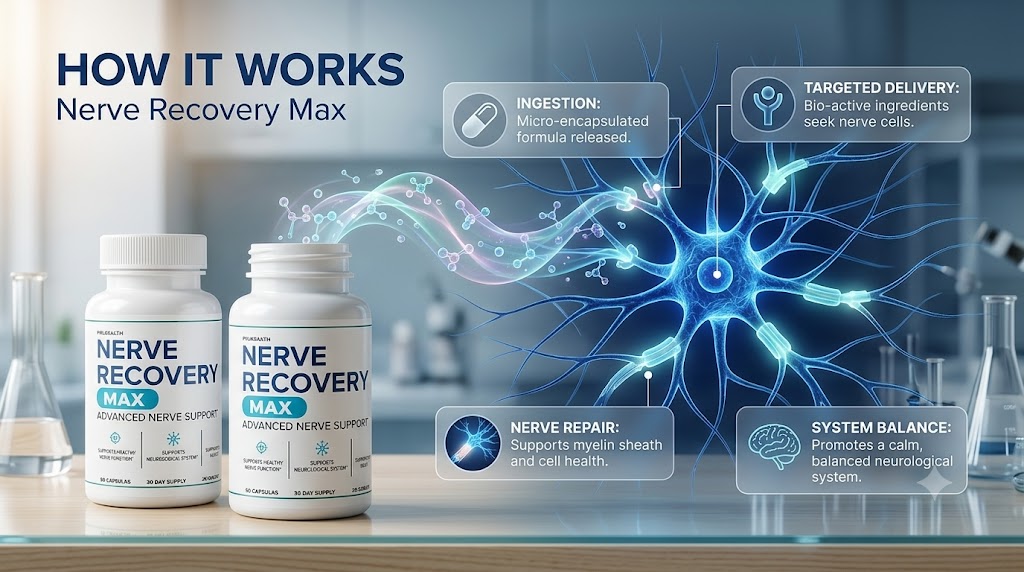 Illustration of how Nerve Recovery Max is taken and delivers its ingredients